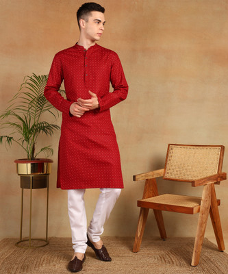 ANOUK Men Printed Straight Kurta(Red)