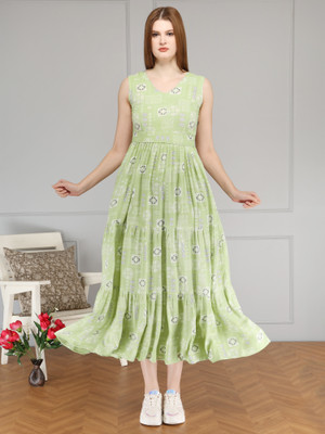 mahira Women Printed Anarkali Kurta(Green)