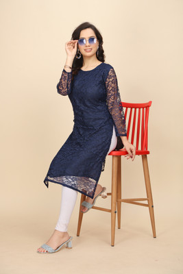 Manthan Creation Women Floral Print A-line Kurta(Blue)