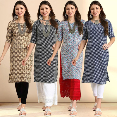 EthnicBasket Women Printed Straight Kurta(Multicolor)