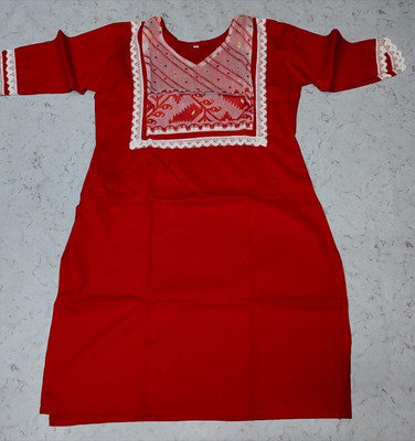 boutique Women Solid Straight Kurta(Red)