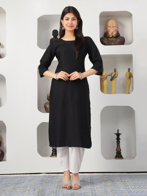 Anmi Solid Women Straight Kurta(Black)