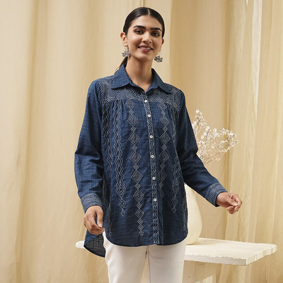 BIBA Women Printed Straight Kurta(Blue)