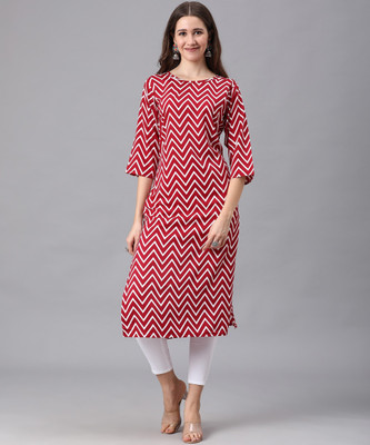 LOOKMARK Women Floral Print Straight Kurta(Maroon)