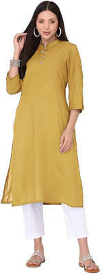 StyloQueen Women Solid Straight Kurta(Yellow)