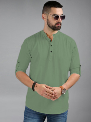 Yugnik Men Solid Straight Kurta(Light Green)