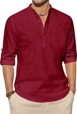 ZIRPIX Men Solid Straight Kurta(Maroon)