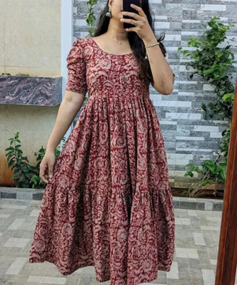 Varada Industry Women Kalamkari Anarkali Kurta(Maroon)