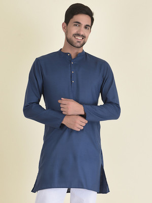 DEYANN Men Self Design Straight Kurta(Blue)