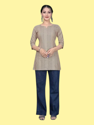Texpa Creationqe Women Solid Anarkali Kurta(Beige)