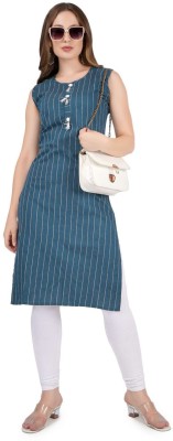 laiboo Women Striped A-line Kurta(Dark Blue)