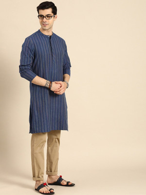 ANOUK Men Printed Straight Kurta(Blue)