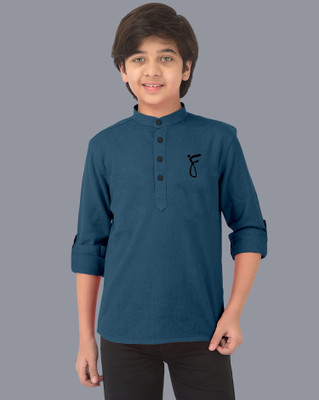 VTEXX Boys Solid Straight Kurta(Blue)
