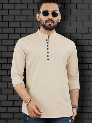 S-LINE Men Solid Straight Kurta(Beige)