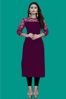 Maheshvi Women Self Design Straight Kurta(Purple)