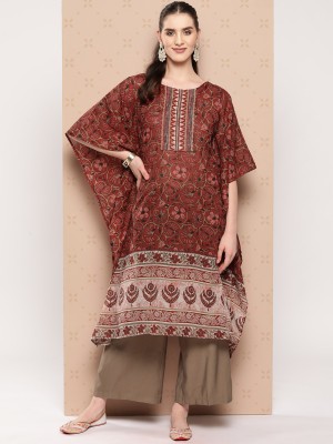 Indo Era Women Printed Kaftan Kurta(Brown)