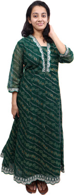 PickCell Women Embellished Gown Kurta(Green)