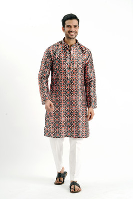 JODIDAR Men Printed Straight Kurta(Black)