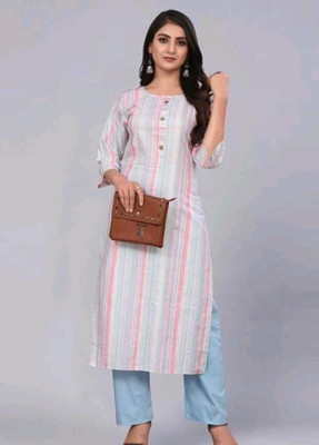 TABY COLLECTION Women Striped Straight Kurta(Blue)
