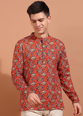 Yash Gallery Men Printed Straight Kurta(Red)