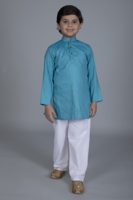 Vastraa Fusion Boys Striped Straight Kurta(Light Blue)