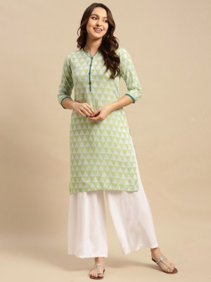 Rangita Women Printed Straight Kurta(Green)