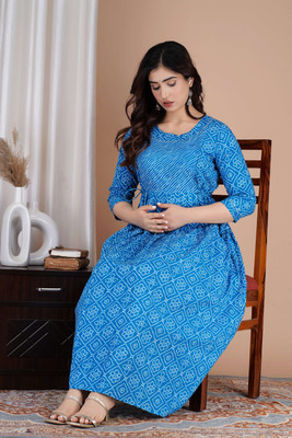antas Women Printed A-line Kurta(Blue)