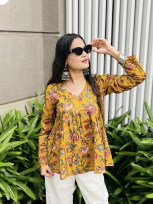 Aarohi Fashion Women Printed A-line Kurta(Yellow)