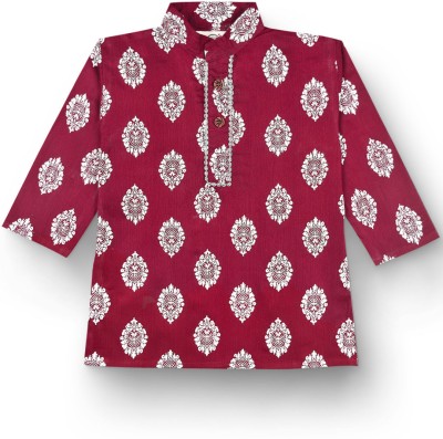 mustmom Baby Boys Printed Straight Kurta(Maroon)