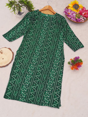 HARISH TEXTILE Women Printed Straight Kurta(Dark Green, White)