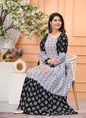 VMS Fashion Women Printed Anarkali Kurta(Black)