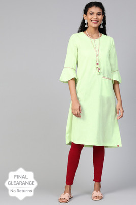 BIBA Women Solid A-line Kurta(Green)