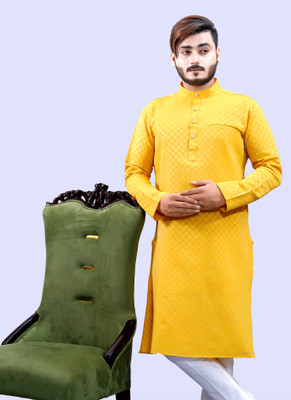 Tibra Collection Men Solid Straight Kurta(Yellow)