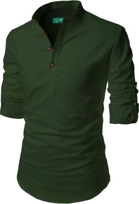 VIMASUTI Men Solid A-line Kurta(Green)