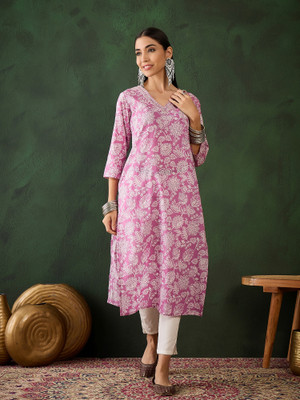 Vastramyaa Women Printed Straight Kurta(Purple)