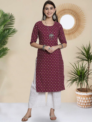 1 Stop Fashion Women Printed A-line Kurta(Purple)