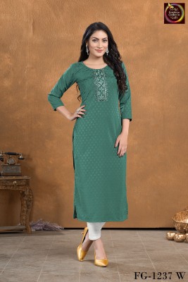 Fashion Galleria Women Embroidered Straight Kurta(Green)