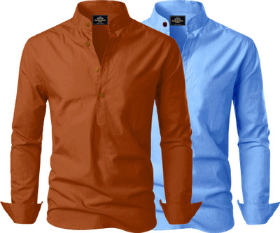 Kavyangle Creation Men Solid Straight Kurta(Brown, Blue)