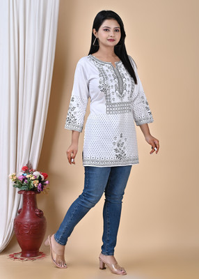 ZAYA Women Printed Straight Kurta(White)
