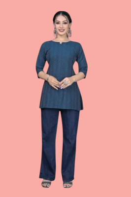 Kfashionbj Women Solid A-line Kurta(Dark Blue)