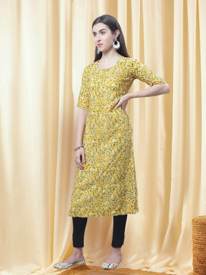 EthnicBasket Women Printed A-line Kurta(Yellow)