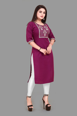 KURTIFABRIC Women Embroidered A-line Kurta(Maroon)
