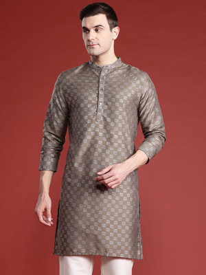 ANOUK Men Printed Straight Kurta(Grey, White)