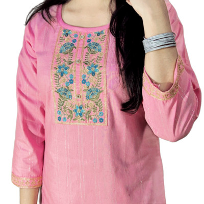 ASCREATION Women Embroidered A-line Kurta(Pink)