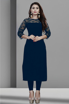 Maheshvi Women Solid Straight Kurta(Dark Blue)