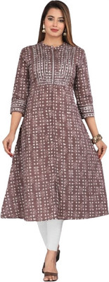 Kannahi Women Geometric Print A-line Kurta(Brown)