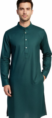 Kunashk creations Men Solid Straight Kurta(Dark Green)
