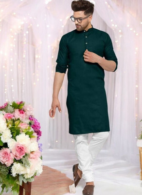 Rashmicreation Men Solid Straight Kurta(Dark Green)
