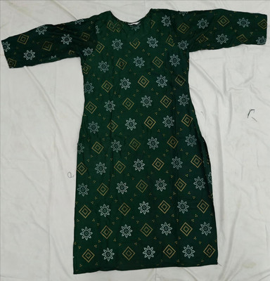 Veshbhu Women Printed, Floral Print A-line Kurta(Dark Green)