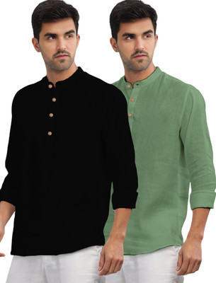 UNIFAV Men Solid Straight Kurta(Light Green)